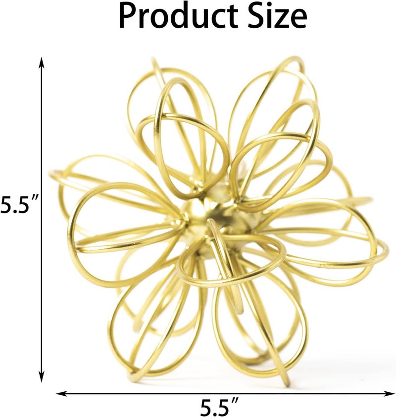 TICKCACY 5.5" Metal Geometric Table Top Decor, Gold Abstract Floral Sculpture, Modern Metal Geometric Decorative Sphere, Table Art Decorations Orb for Living Room Bedroom Office Home Decor - Image 3
